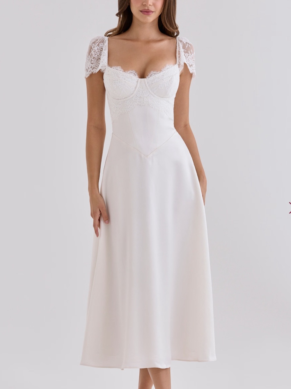 House of CB Ivory Lace-Trim Midi Wedding Dress